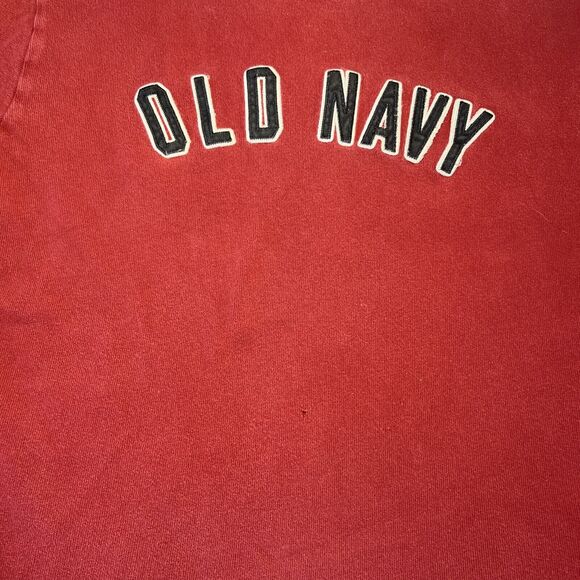 Vtg Old Navy Men Crewneck Sweatshirt Y2K Size M Spell Out Logo Red 2004 **FLAW** - Picture 2 of 9
